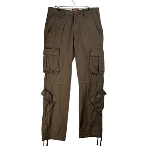 Matchstick Mens Brown Cargo Pants Multi-Pocket Workwear Utility Trousers 33x30